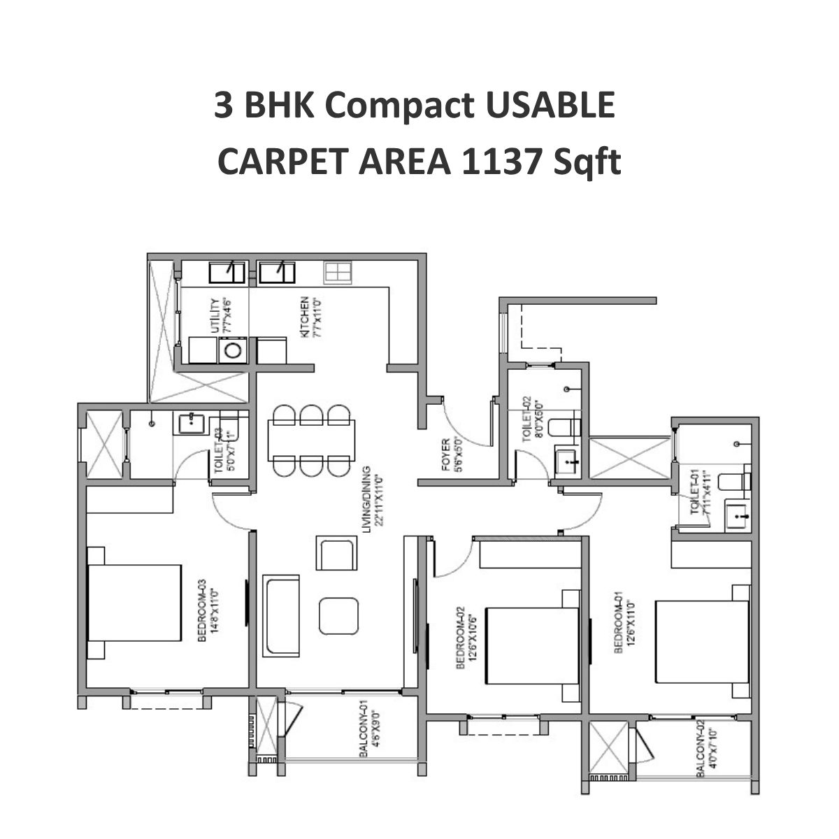 Birla Evara Floor Plans 3 BHK Compact